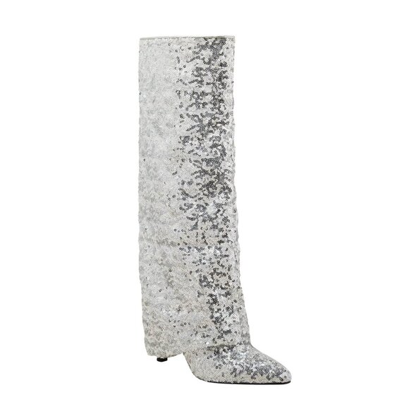 a new day Shoes - NEW A New Day Womens Abba Sequin Foldover Tall Boots 91636693 Silver Gray 9M